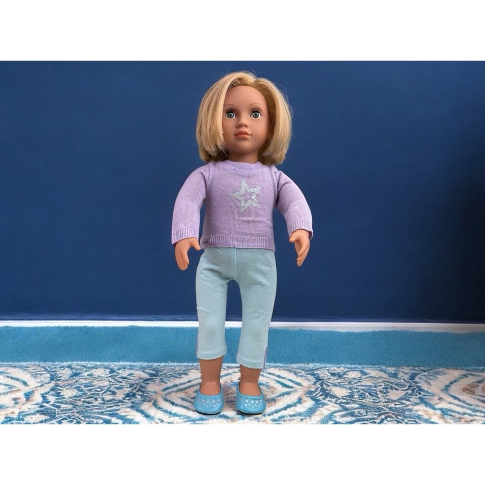 18" American Girl Doll Truly Me Purple Star Sweater & Blue Capri Leggings